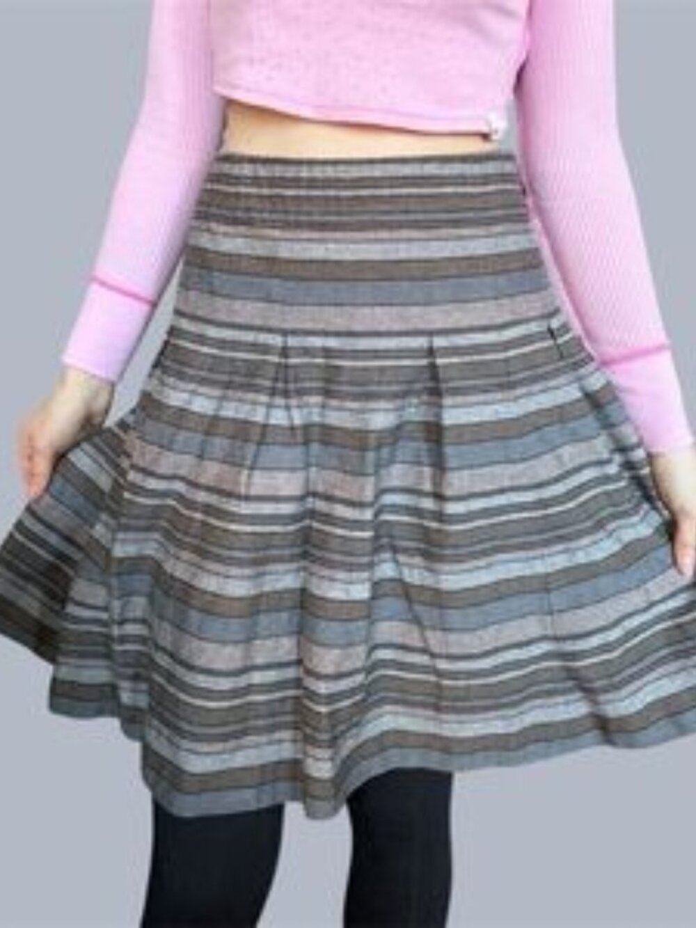 Club Monaco Women's Size 6 Striped Pleated Mini Skirt Brown Grey 100% Cotton EUC